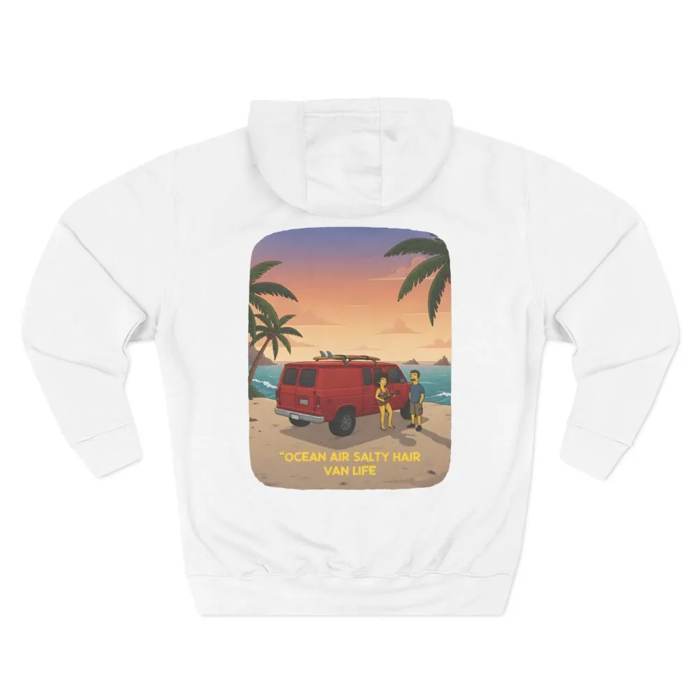 Three-Panel Fleece Hoodie - "Ocean Air Salty Hair Van Life" Design Sitcom-Line