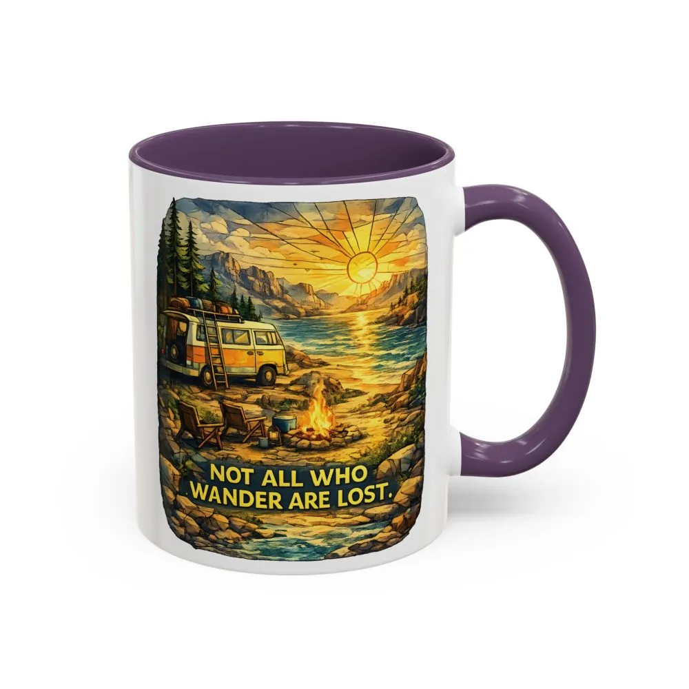 Accent Coffee Mug (11, 15oz) — "Not All Who Wander Are Lost" Design Cubic-Line