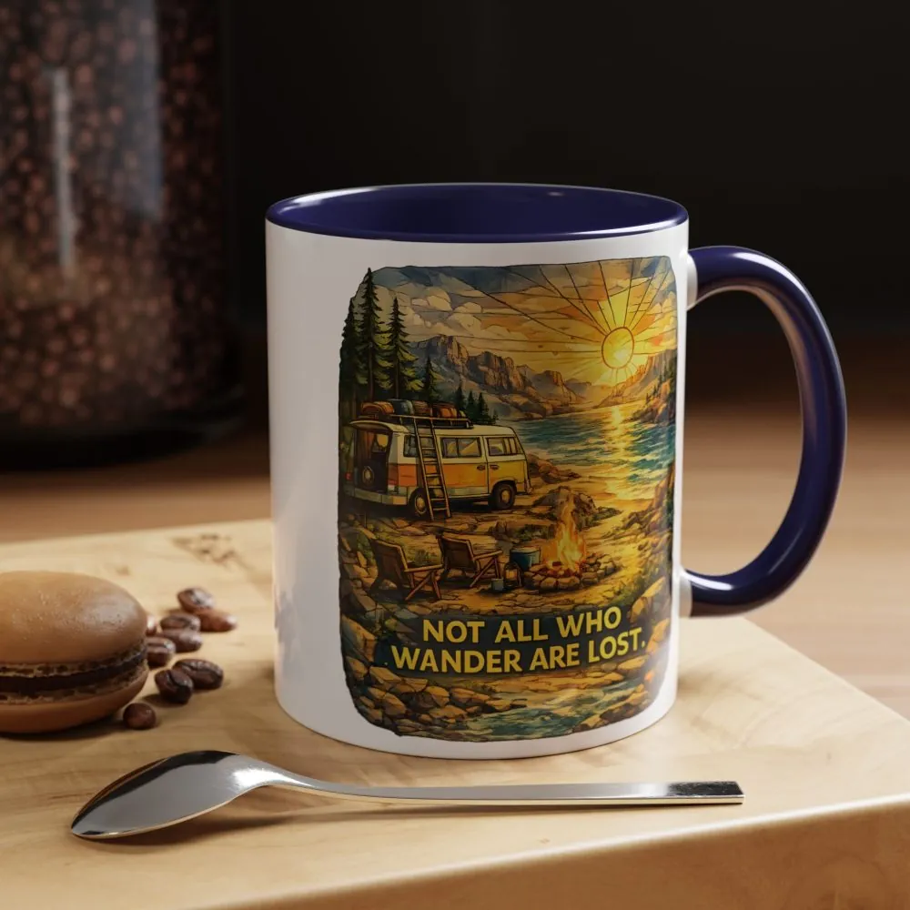 Accent Coffee Mug (11, 15oz) — "Not All Who Wander Are Lost" Design Cubic-Line