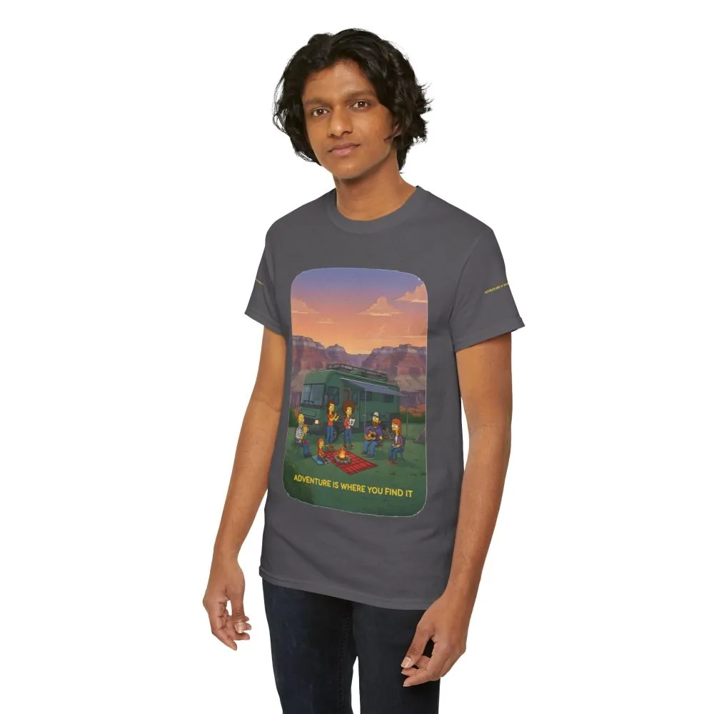 Unisex Heavy Cotton Tee — "Adventure Is Where You Find It" Design Sitcom-Line