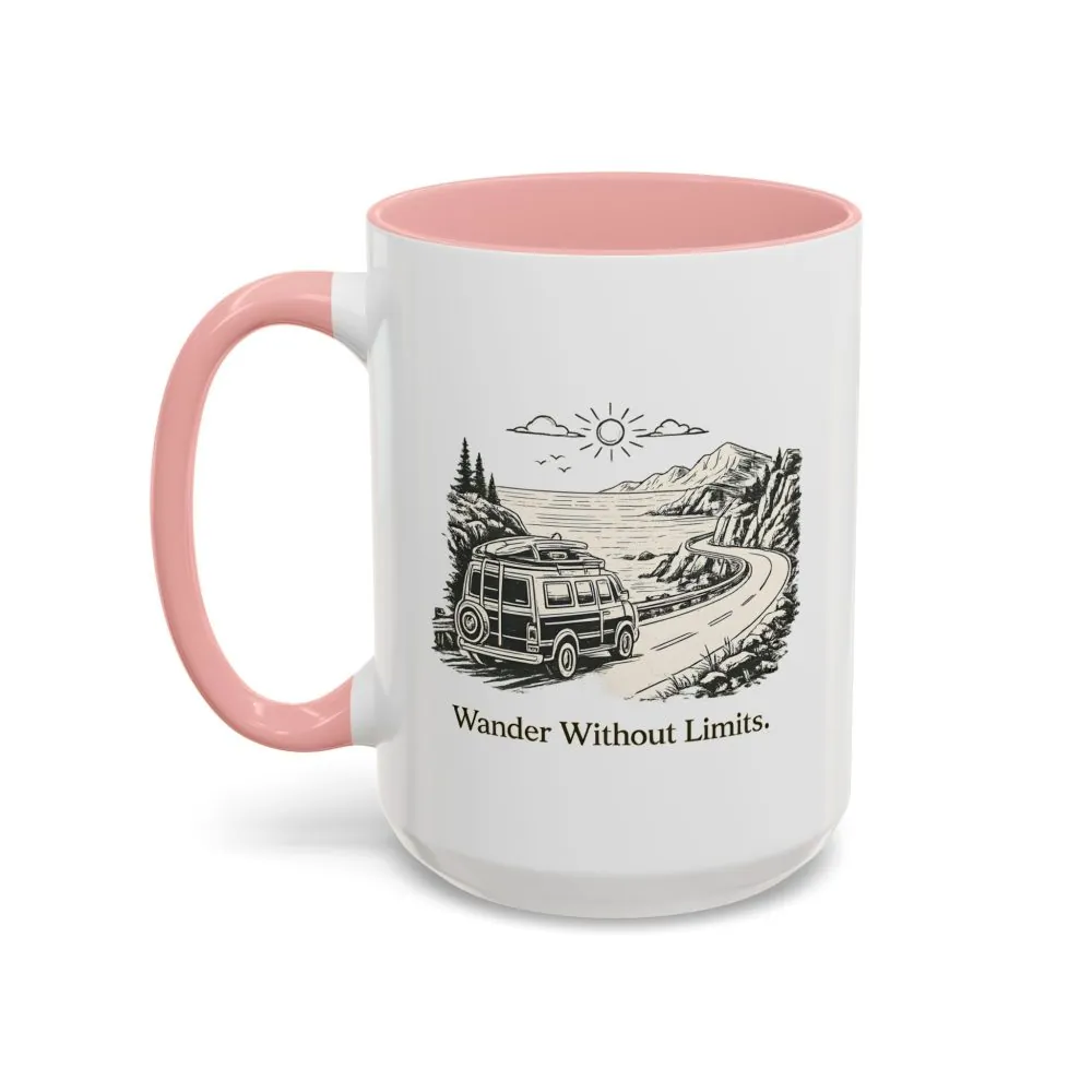 Accent Coffee Mug (11, 15oz) — "Wander Without Limits" Design Minimal-Line