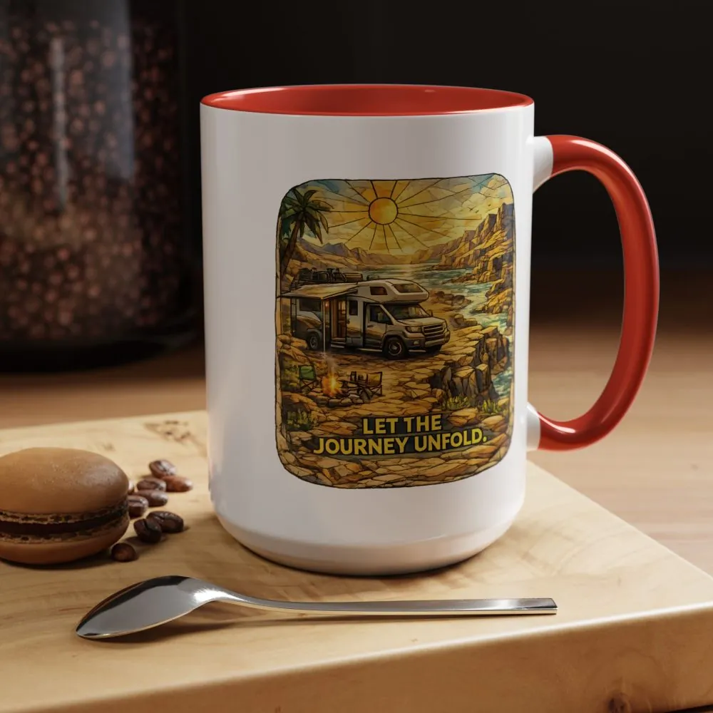 Accent Coffee Mug (11, 15oz) — "Let The Journey Unfold" Design Cubic-Line