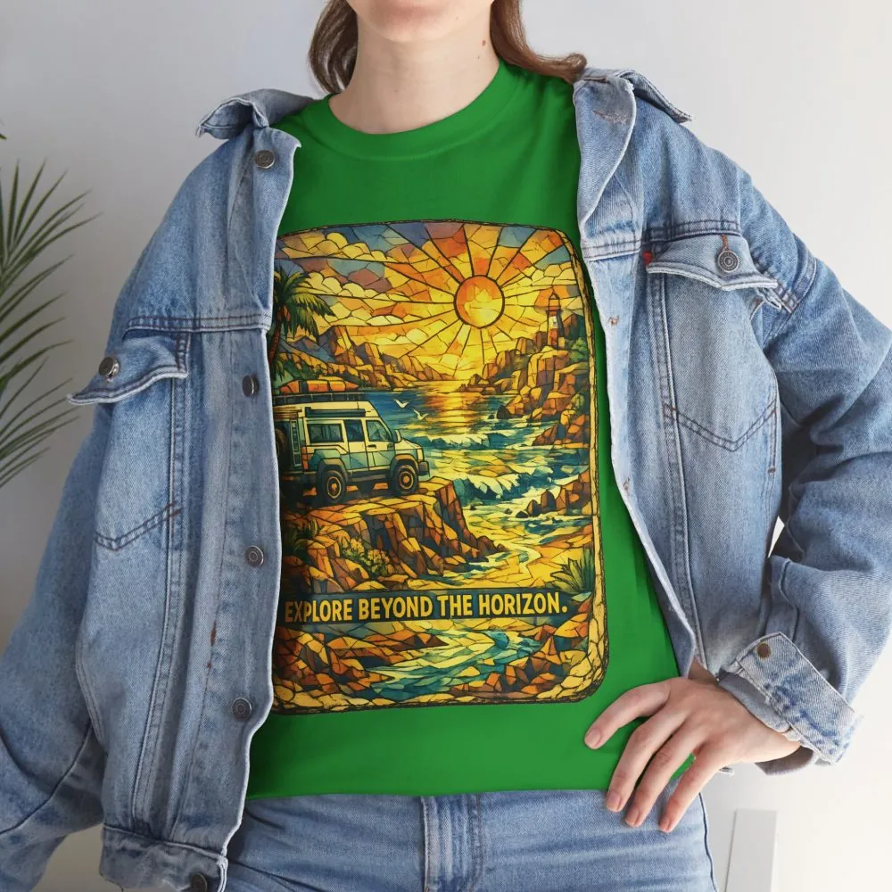 7734537806870177789_2048.jpeg Unisex Heavy Cotton Tee — "Explore Beyond The Horizon" Design Cubic-Line