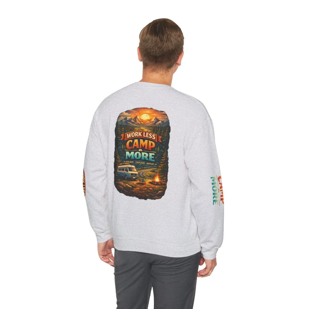 7735799835234794310_2048.jpeg Unisex Heavy Blend™ Crewneck Sweatshirt — "Work Less-Camp More" Design Scenic-Line