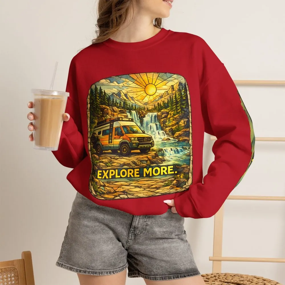 Unisex Heavy Blend™ Crewneck Sweatshirt — "Explore More" Design Cubic-Line