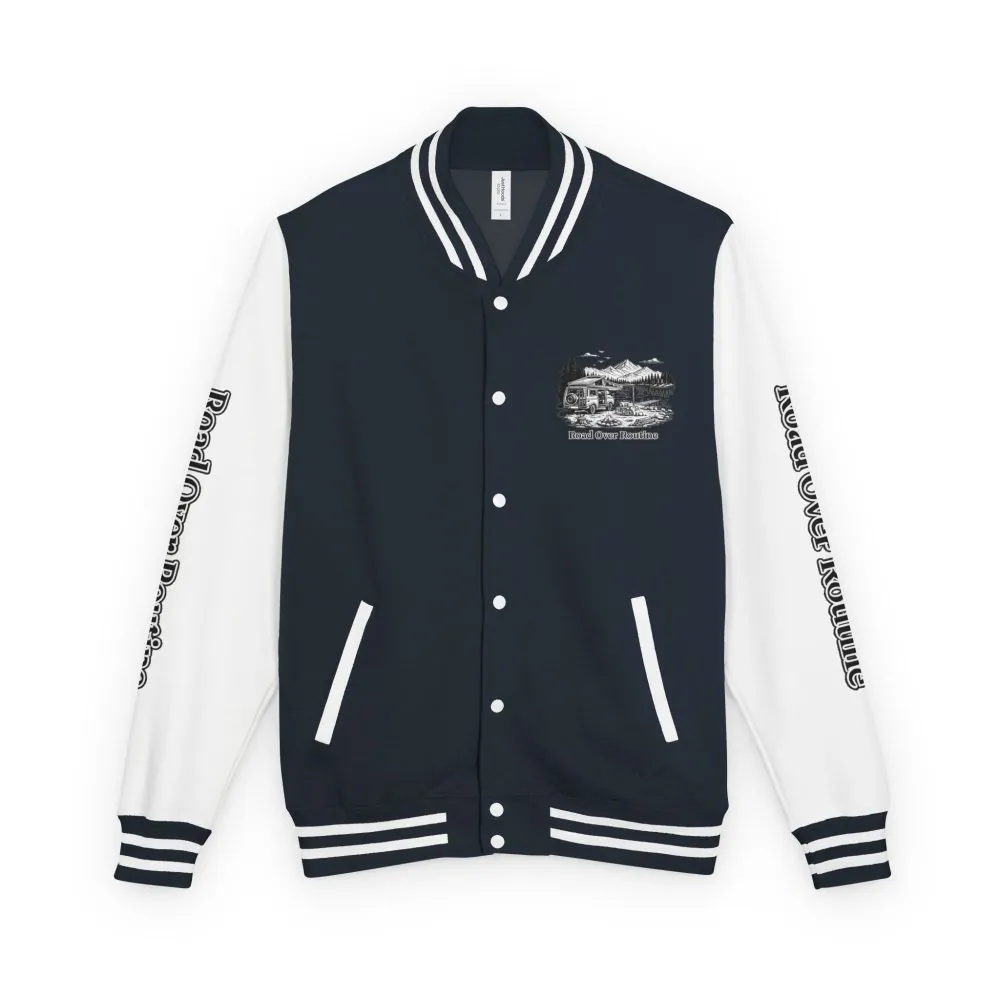 7737920844516017966_2048.jpeg Unisex Heavyweight Letterman Jacket — "Road Over Routine" Travel Varsity Coat