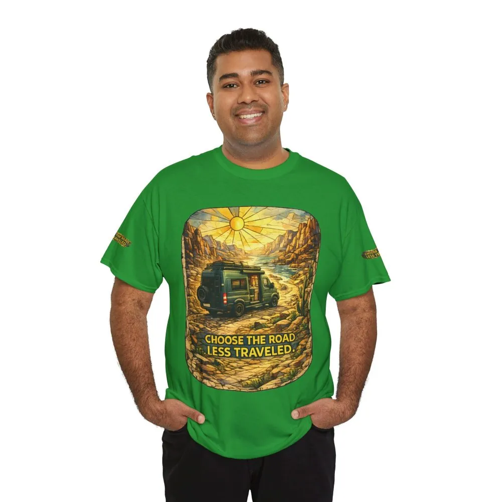 7743756835350505631_2048.jpeg Unisex Heavy Cotton Tee — "Choose The Road Less Traveled" Design Cubic-Line