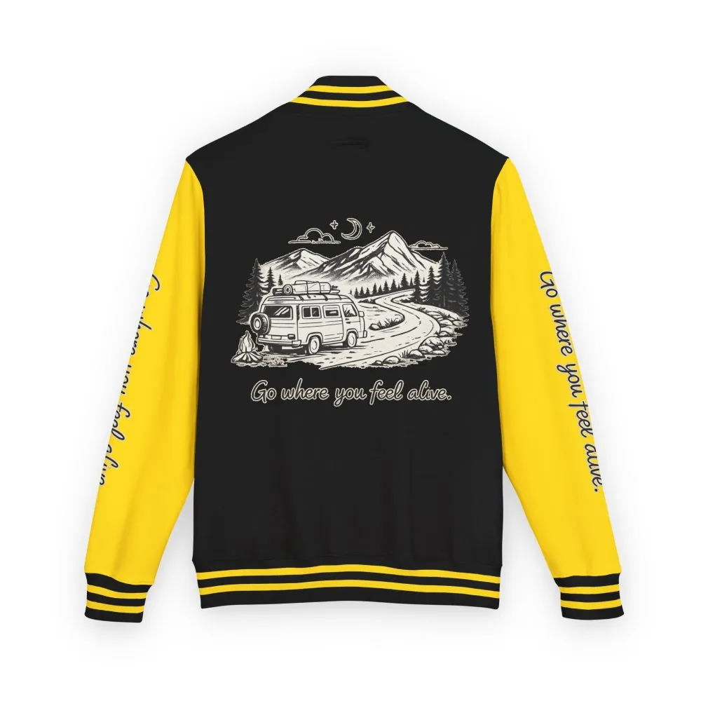 7747618282446818240_2048.jpeg Unisex Heavyweight Letterman Jacket — "Go Where You Feel Alive" Travel Varsity Coat