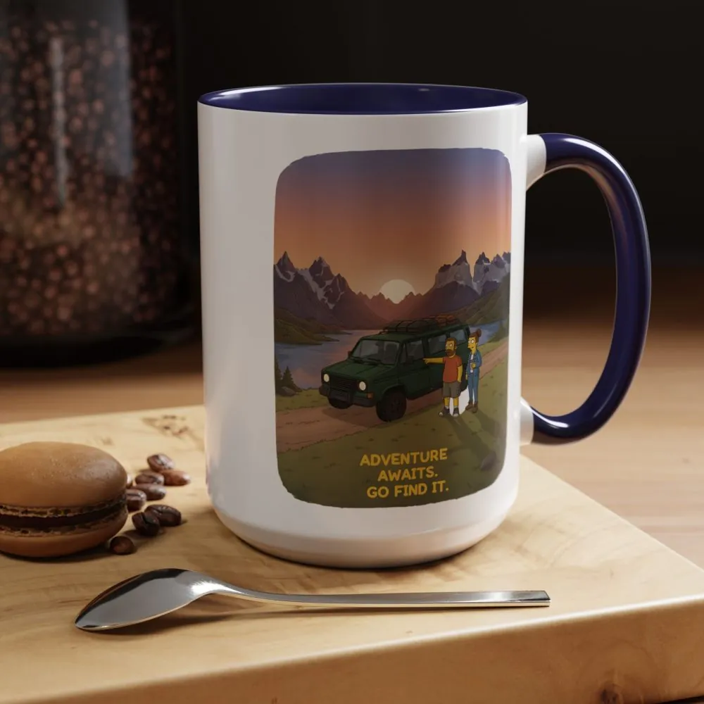 Accent Coffee Mug (11, 15oz) — "Adventure Awaits-Go Find It" Design Sitcom-Line
