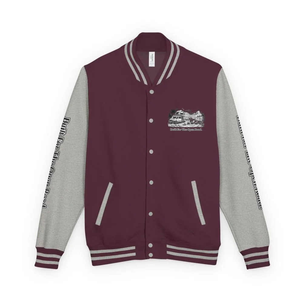 7749313261431668789_2048.jpeg Unisex Heavyweight Letterman Jacket — "Built For The Open Road" Travel Varsity Coat