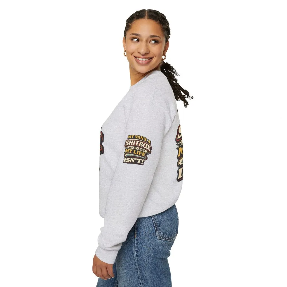Unisex Heavy Blend™ Crewneck Sweatshirt — "My Van`s A Shitbox" Design F**K-Line