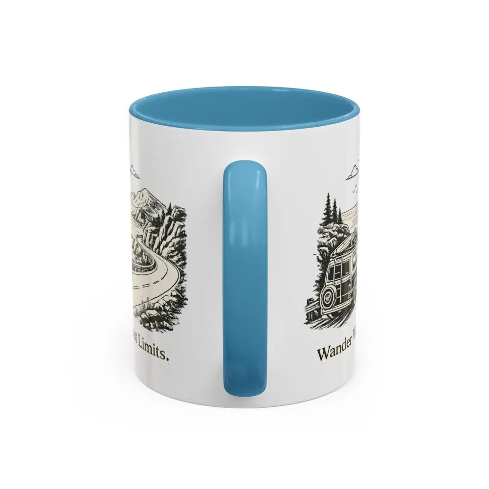 Accent Coffee Mug (11, 15oz) — "Wander Without Limits" Design Minimal-Line