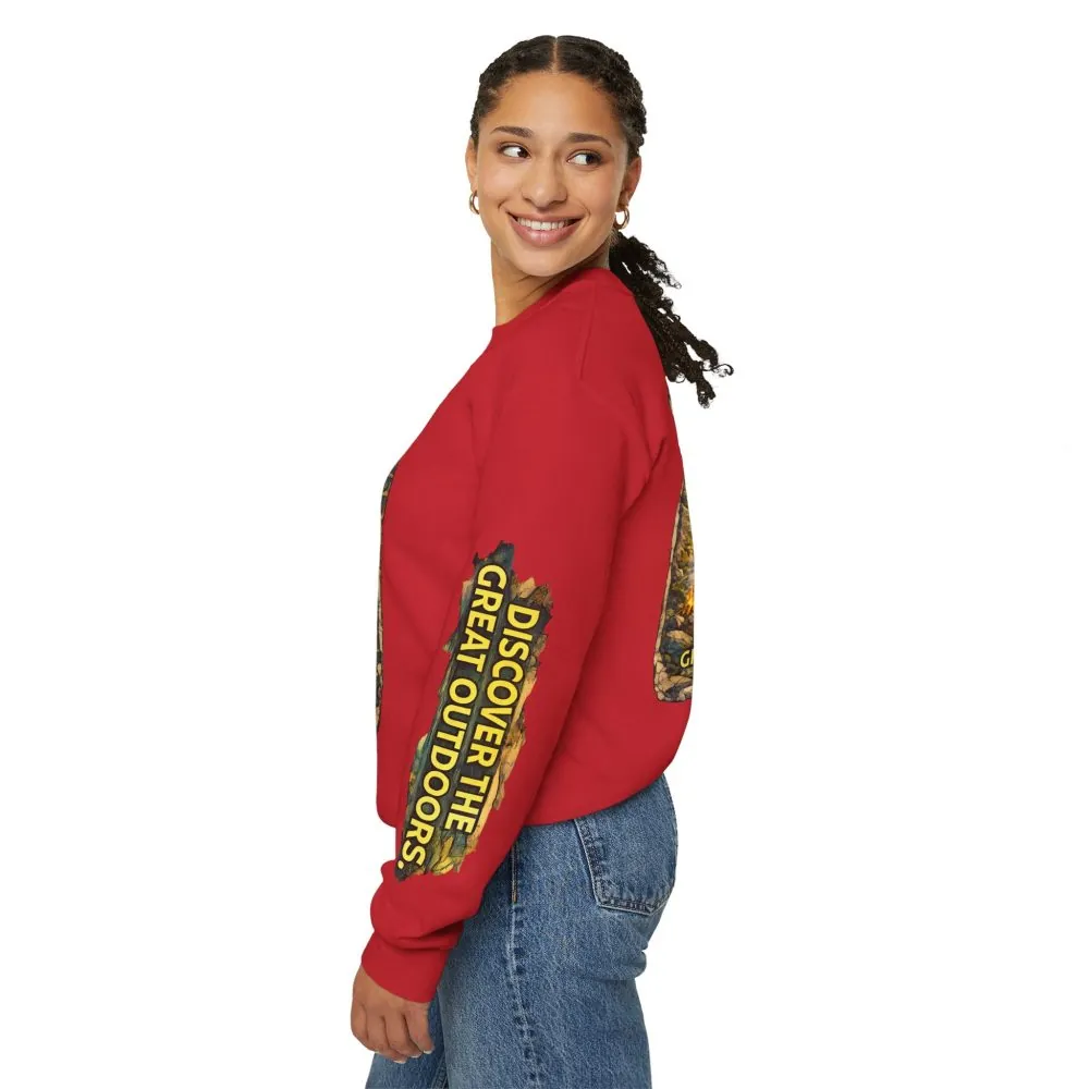7759437602154756782_2048.jpeg Unisex Heavy Blend™ Crewneck Sweatshirt — "Discover The Great Outdoors" Design Cubic-Line