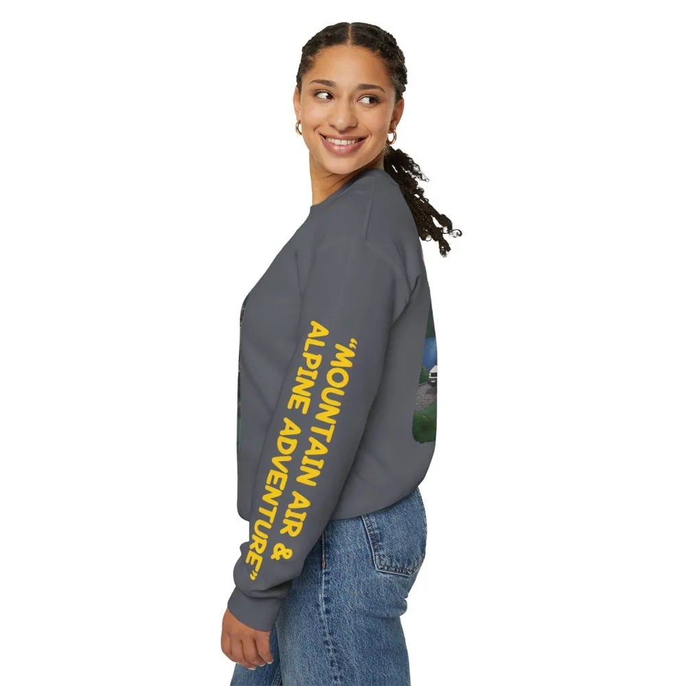 Unisex Heavy Blend™ Crewneck Sweatshirt — "Mountain Air-Alpine Adventure" Design Sitcom-Line