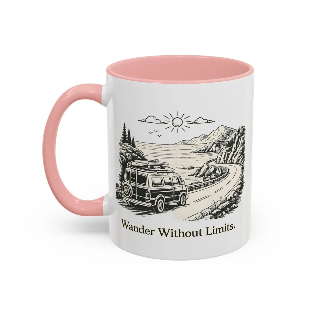 Accent Coffee Mug (11, 15oz) — "Wander Without Limits" Design Minimal-Line