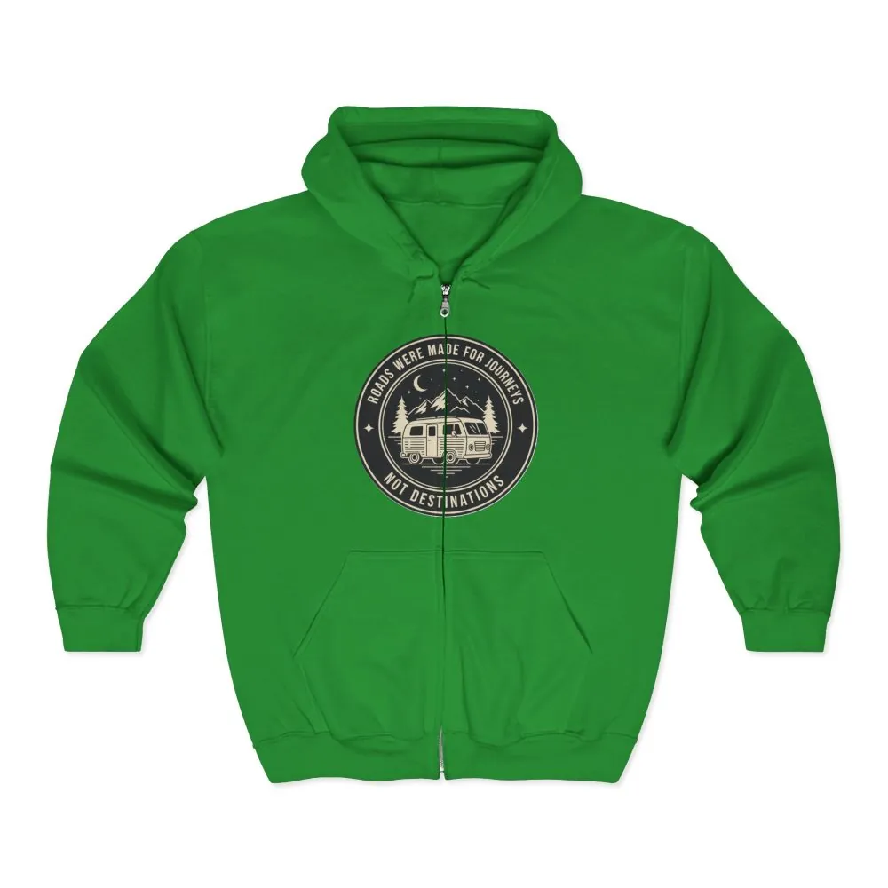 7778895789524417161_2048.jpeg Zip Hoodie — "ROAD WHERE MADE FOR JOURNEYS-NOT DESTINATIONS"(Front + Back Printed) Camper Van Adventure Zip-Up