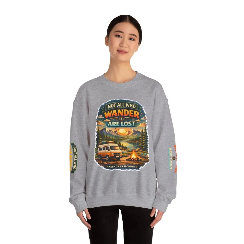 Unisex Heavy Blend™ Crewneck Sweatshirt — "Not All Who Wander Are Lost" Design Scenic-Line