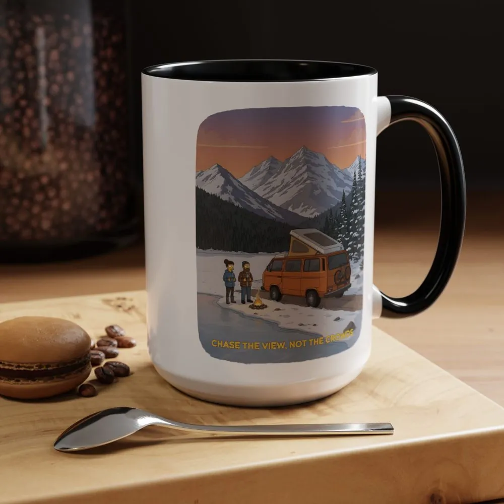 Accent Coffee Mug (11, 15oz) — "Chase The Views-Not The Crowds"" Design Sitcom-Line
