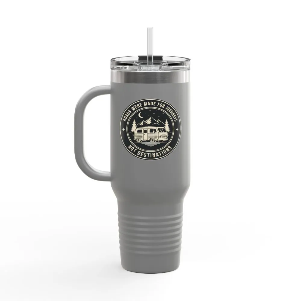 7784493556477706764_2048.jpeg Insulated Travel Mug -'ROAD WHERE MADE FOR JOURNEYS-NOT DESTINATIONS' (40oz ) – Retro Camper Design, Keep Drinks Hot or Cold