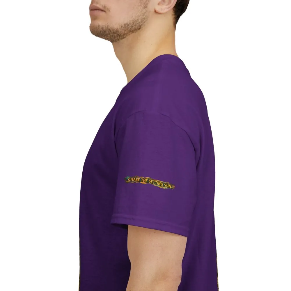 7808626130273921911_2048.jpeg Unisex Heavy Cotton Tee — "Chase The Settings Sun" Design Cubic-Line