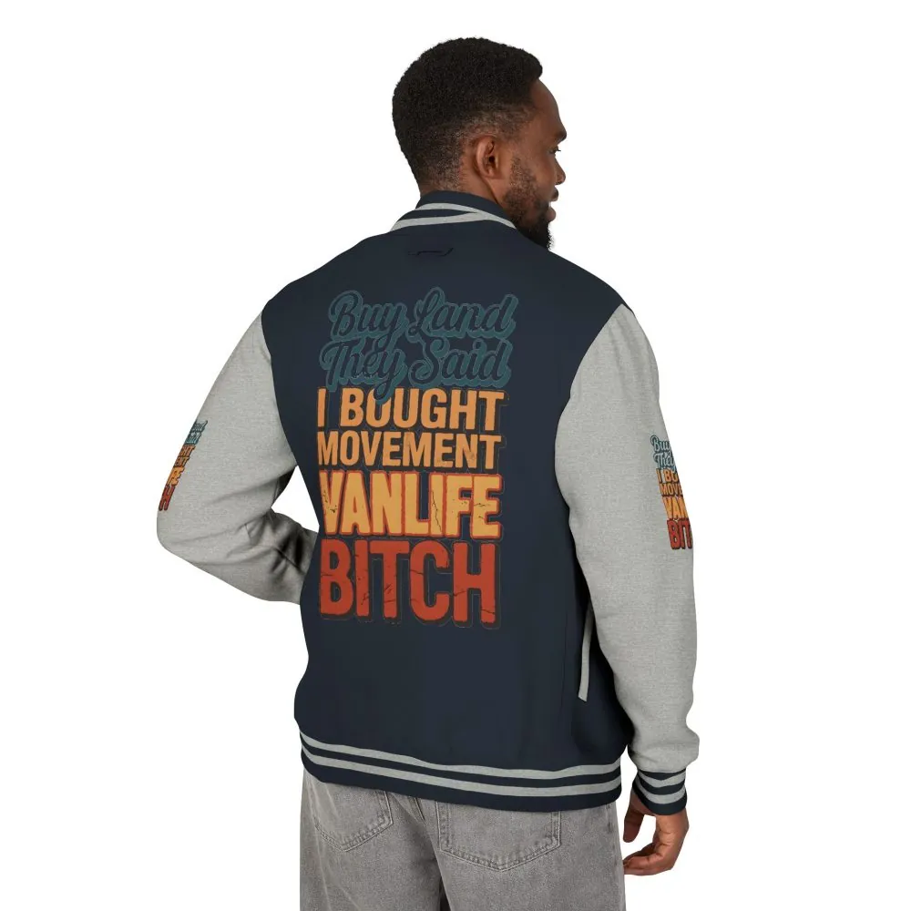 7822422909510267537_2048.jpeg Unisex Heavyweight Letterman Jacket — "Buy Land They Said" Design F**K-Line