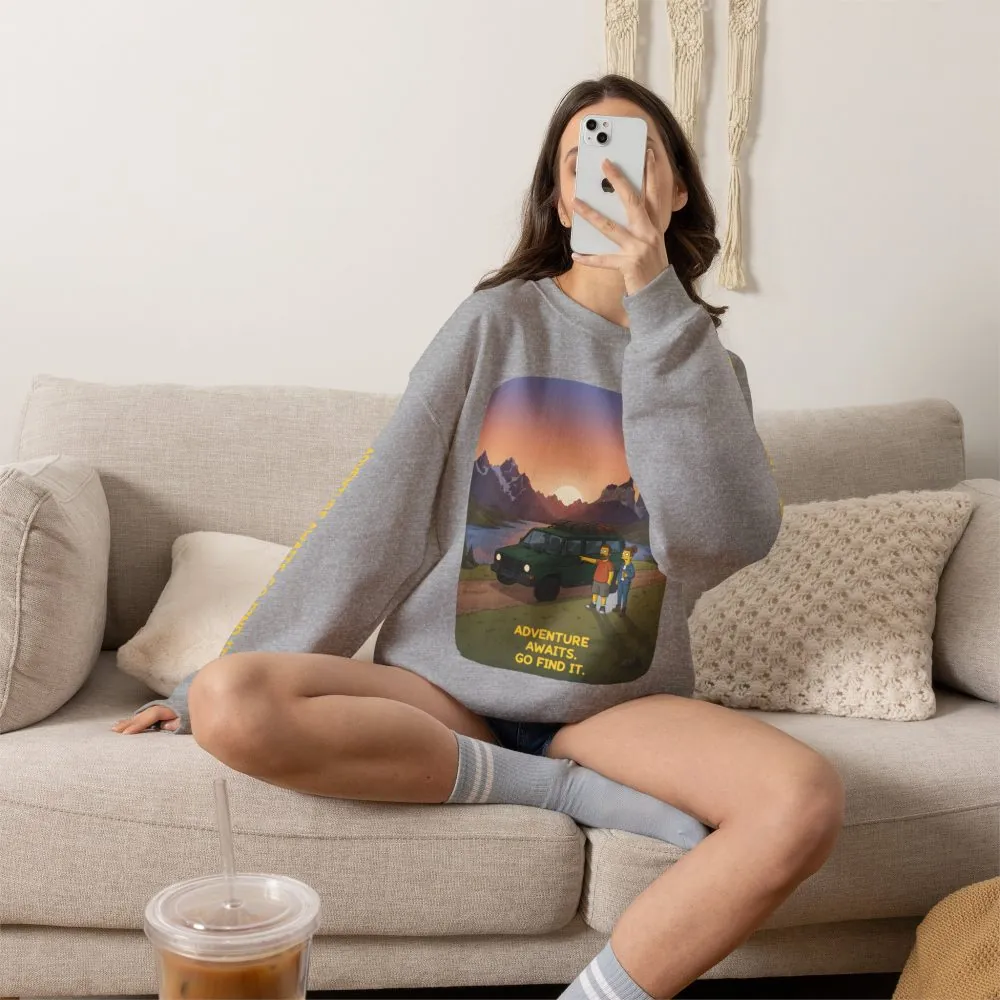 Unisex Heavy Blend™ Crewneck Sweatshirt — "Adventure Awaits-Go Find It" Design Sitcom-Line