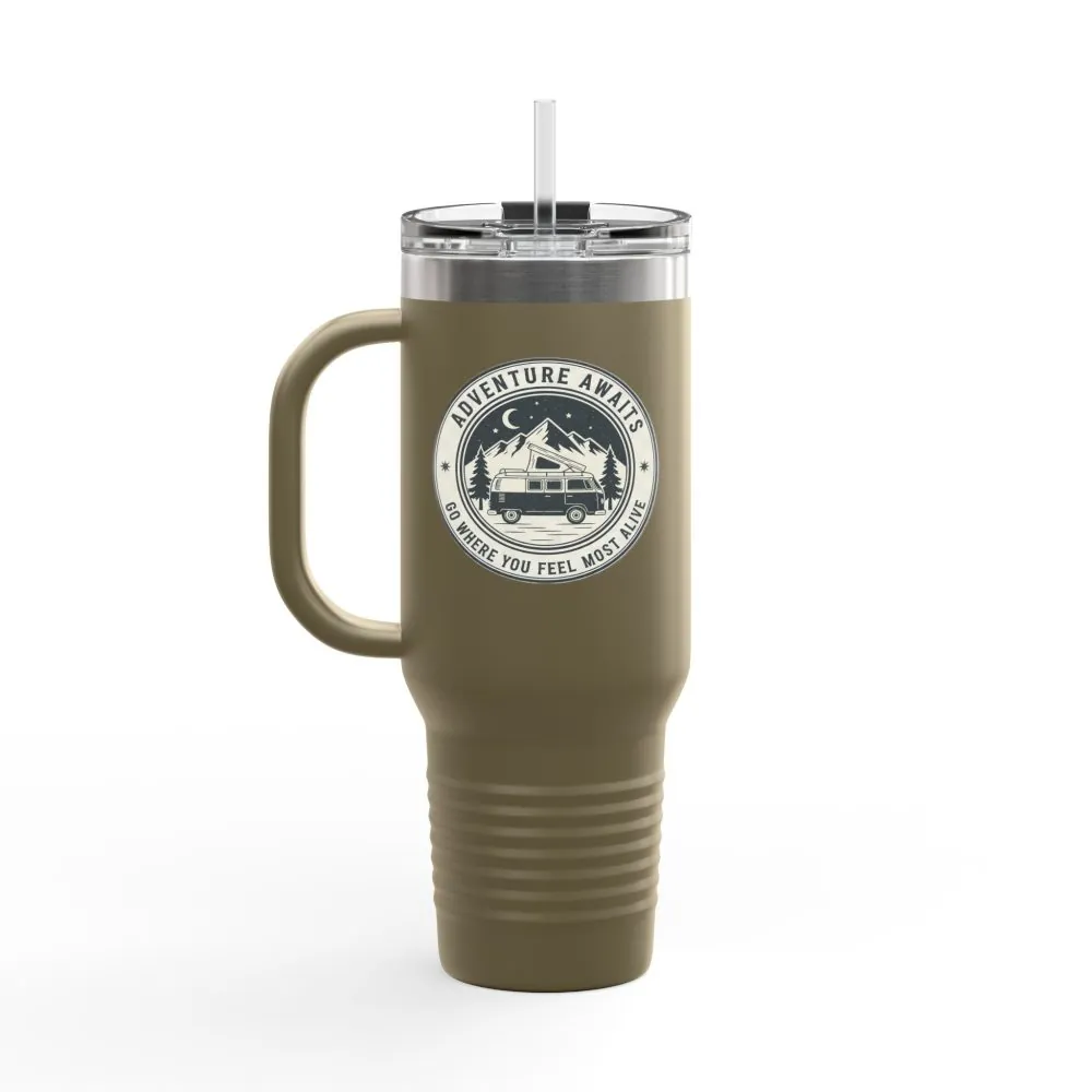 7833462884748501838_2048.jpeg Insulated Travel Mug - "Adventure Awaits-Go Where You Feel Most Alive" (40oz) – Retro Camper Design, Keep Drinks Hot or Cold
