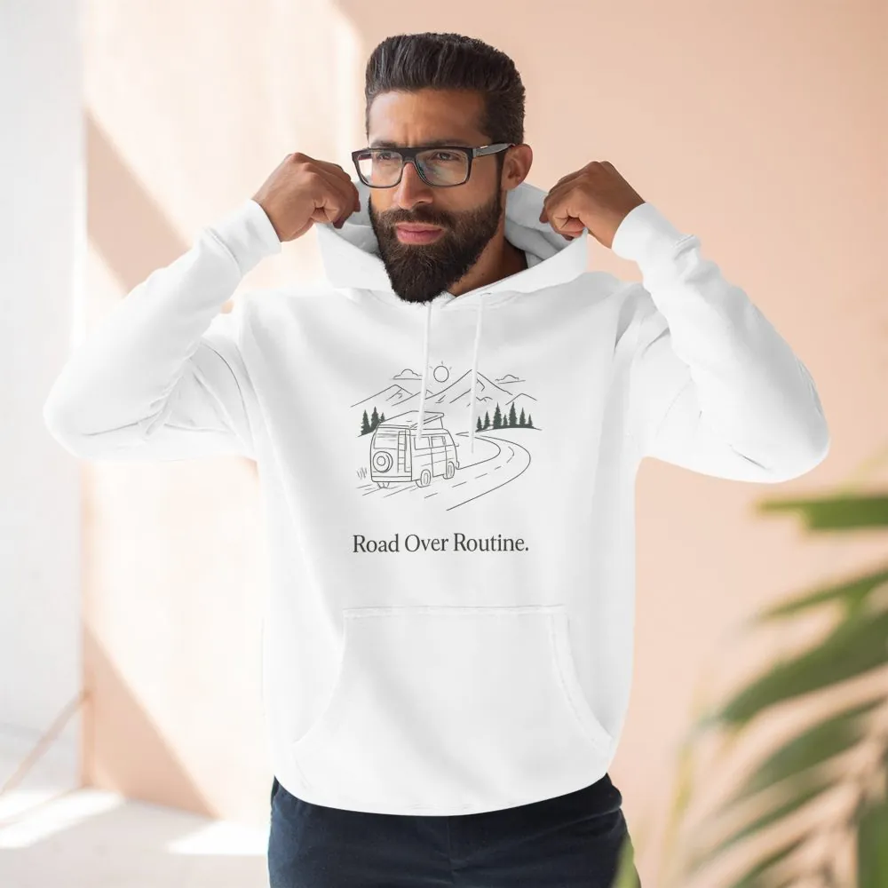 Three-Panel Fleece Hoodie - "Road Over Routine" Design Minimal-Line