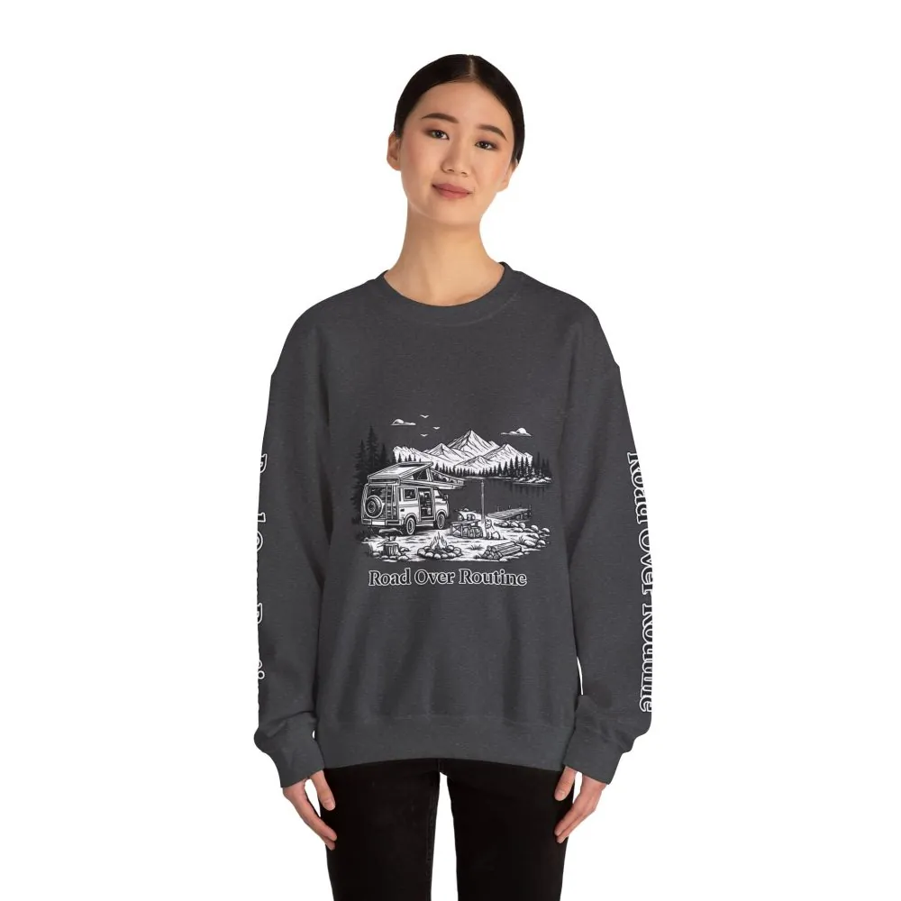 7851042032673966191_2048.jpeg Unisex Heavy Blend™ Crewneck Sweatshirt — "Road Over Routine" Design Minimal-Line