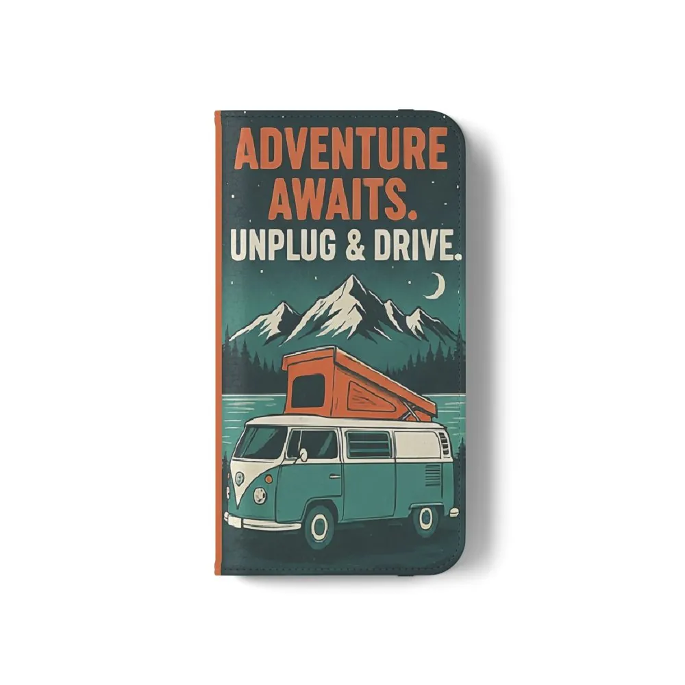Flip Phone Case — "Adventure Awaits, Fuel Your Journey, Not the WiFi" Wallet Cover