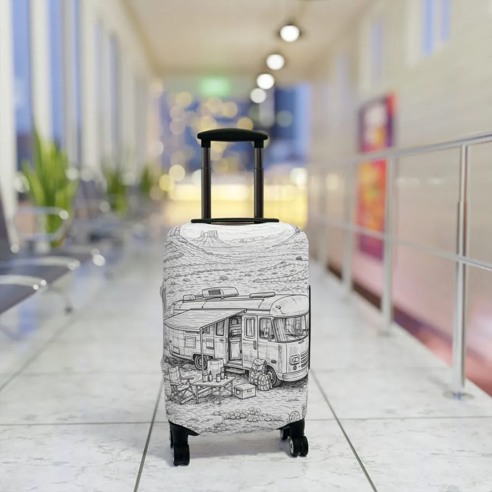Luggage Cover — Adventure Camper Sketch Travel Suitcase