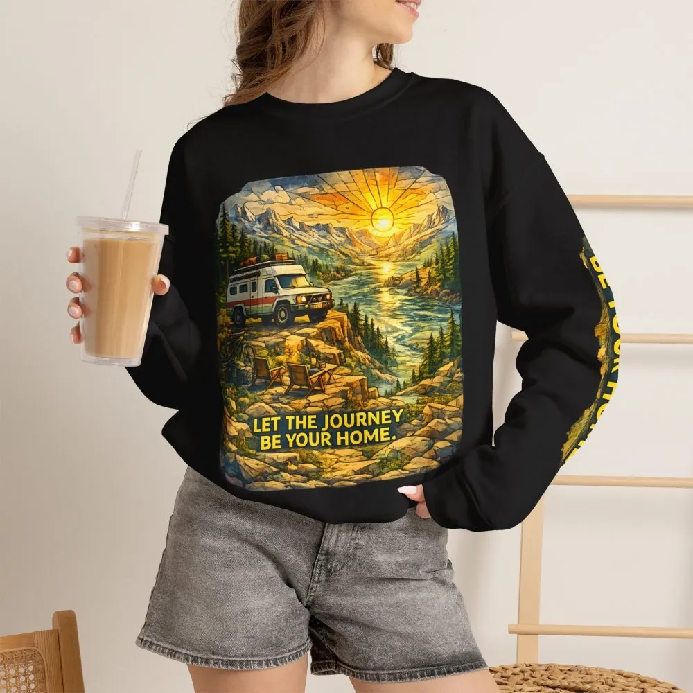 7864065161160607888_2048.jpeg Unisex Heavy Blend™ Crewneck Sweatshirt — "Let The Journey Be Your Home" Design Cubic-Line