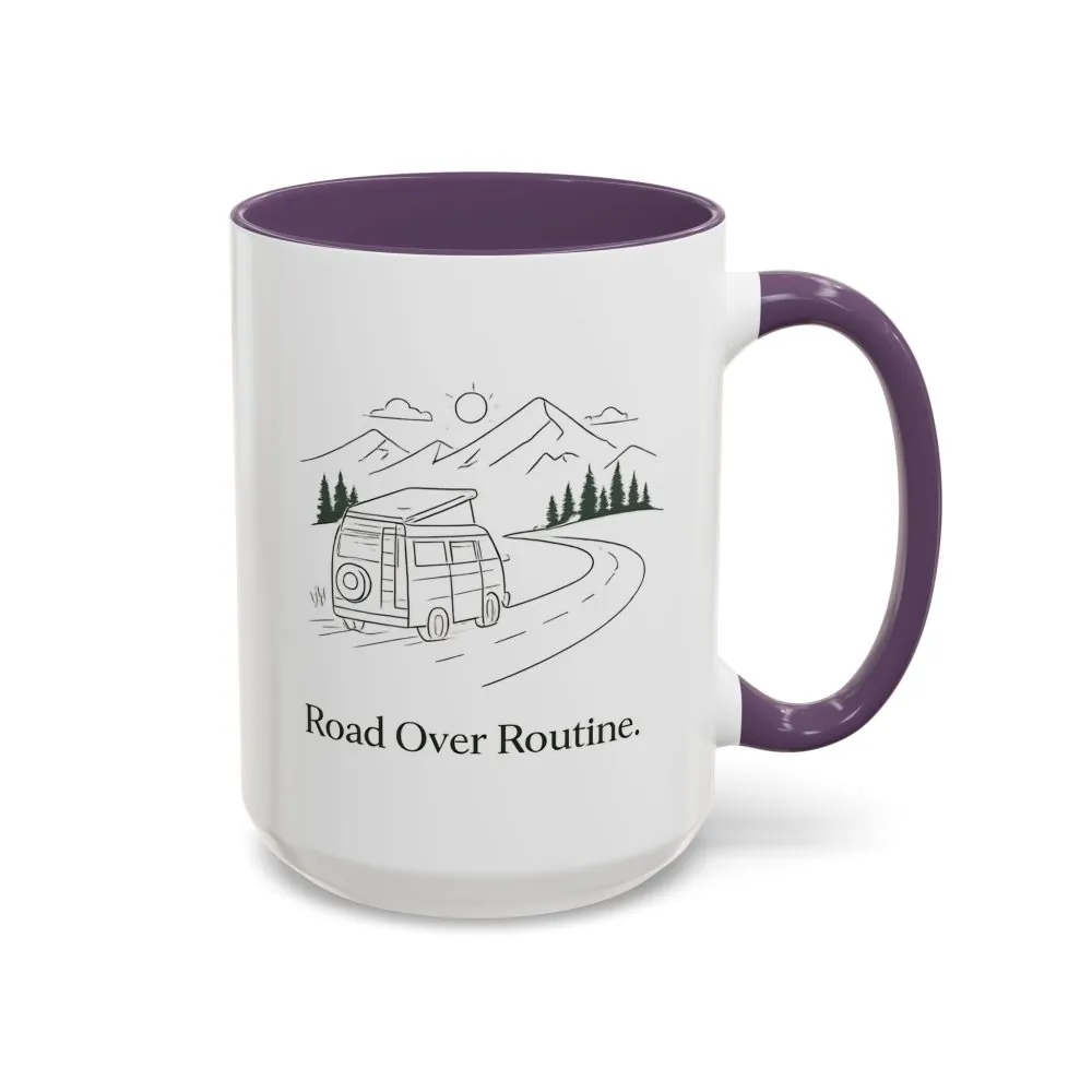 Accent Coffee Mug (11, 15oz) — "Road Over Routine" Design Minimal-Line
