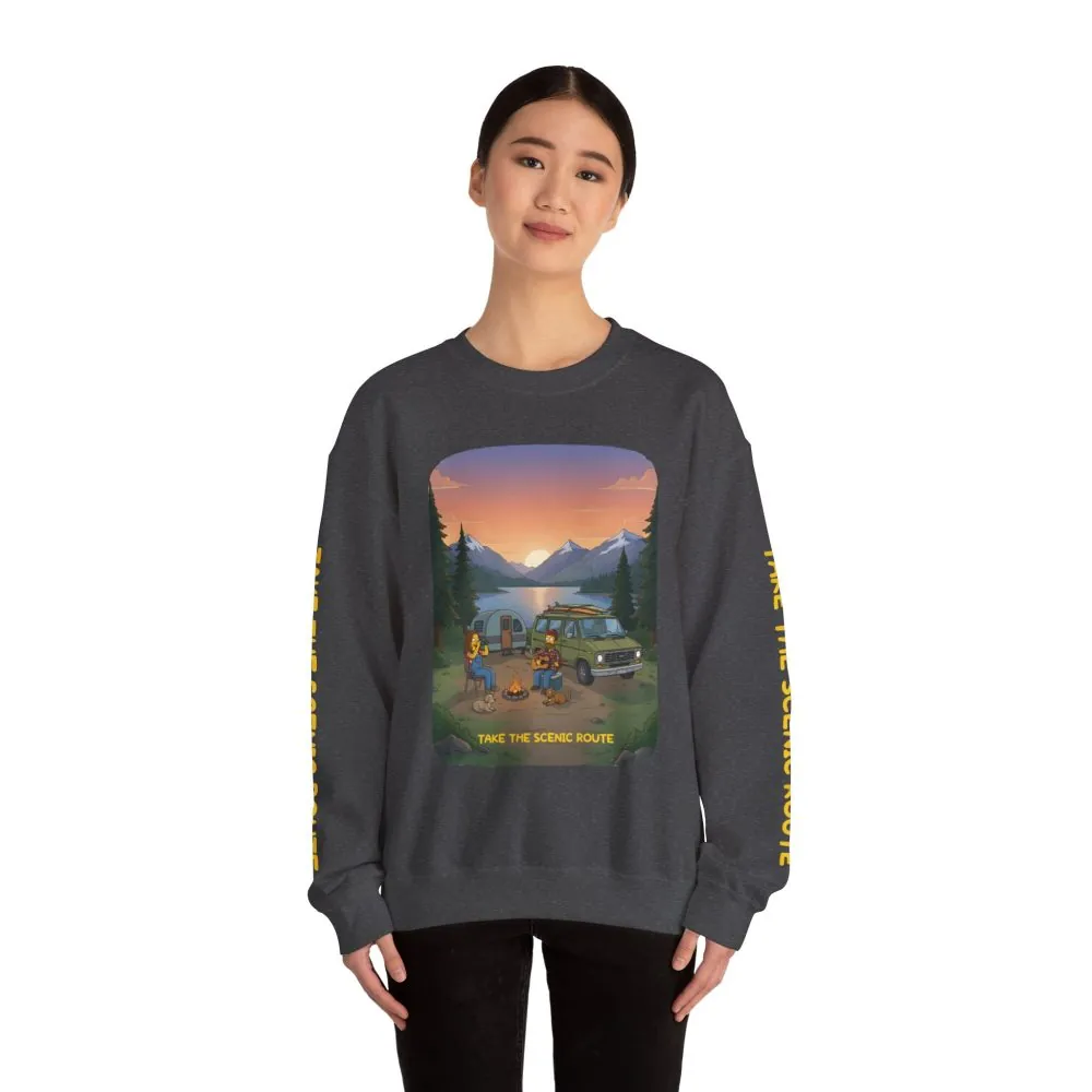 Unisex Heavy Blend™ Crewneck Sweatshirt — "Take The Scenic Route" Design Sitcom-Line
