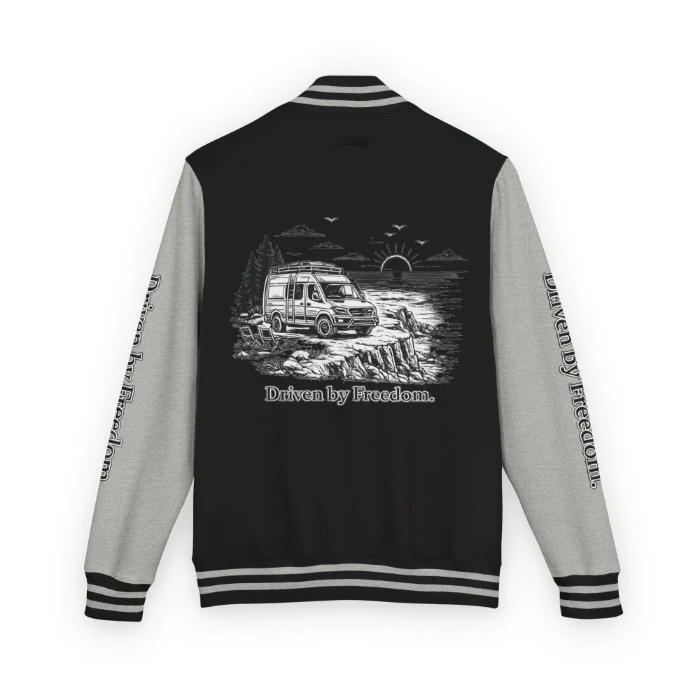 7879402892663330279_2048.jpeg Unisex Heavyweight Letterman Jacket — "Driven By freedom" Travel Varsity Coat