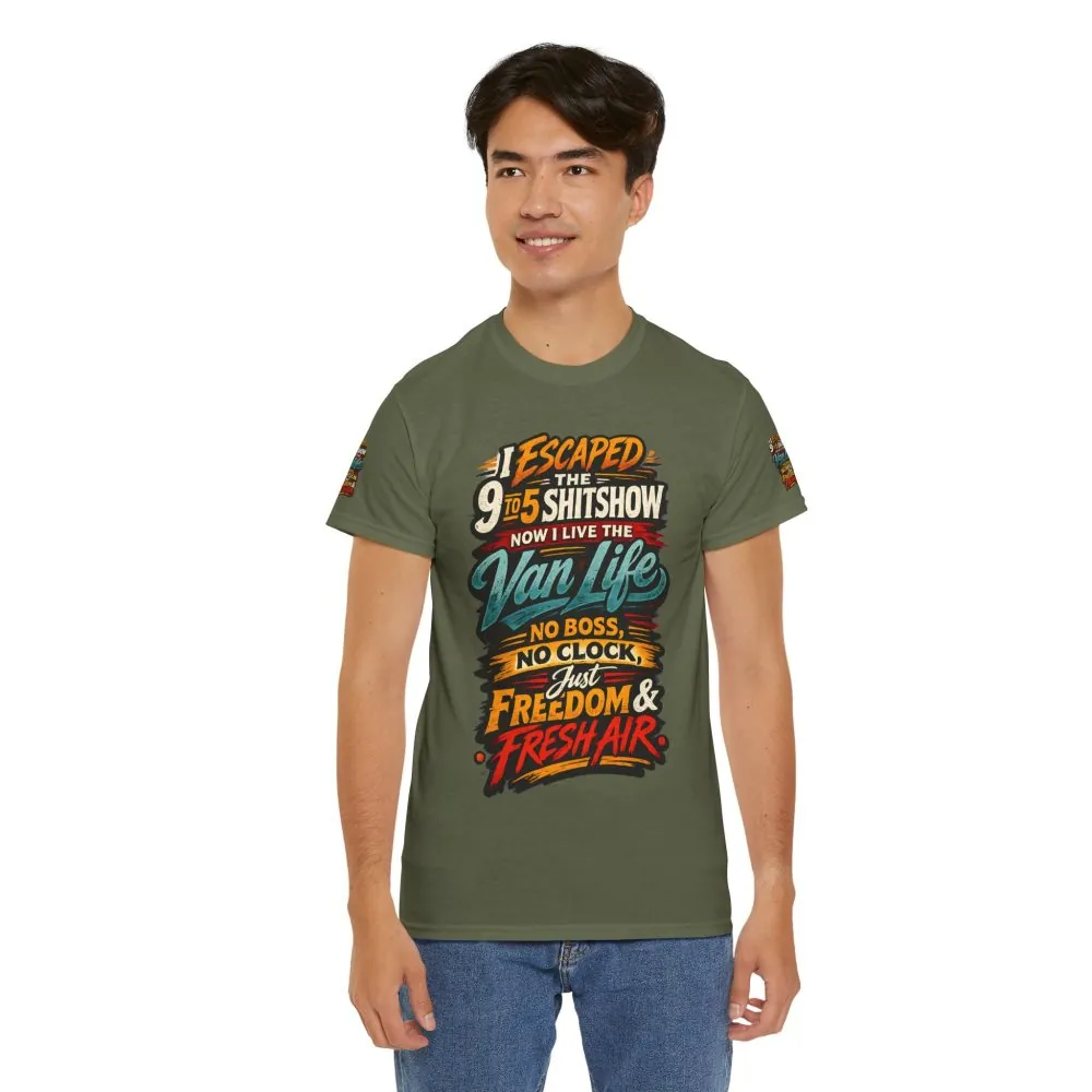 Unisex Heavy Cotton Tee — "I Escaped The 9 To 5" Design F**K-Line