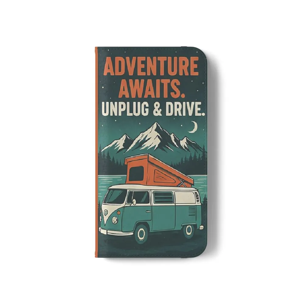 Flip Phone Case — "Adventure Awaits, Fuel Your Journey, Not the WiFi" Wallet Cover