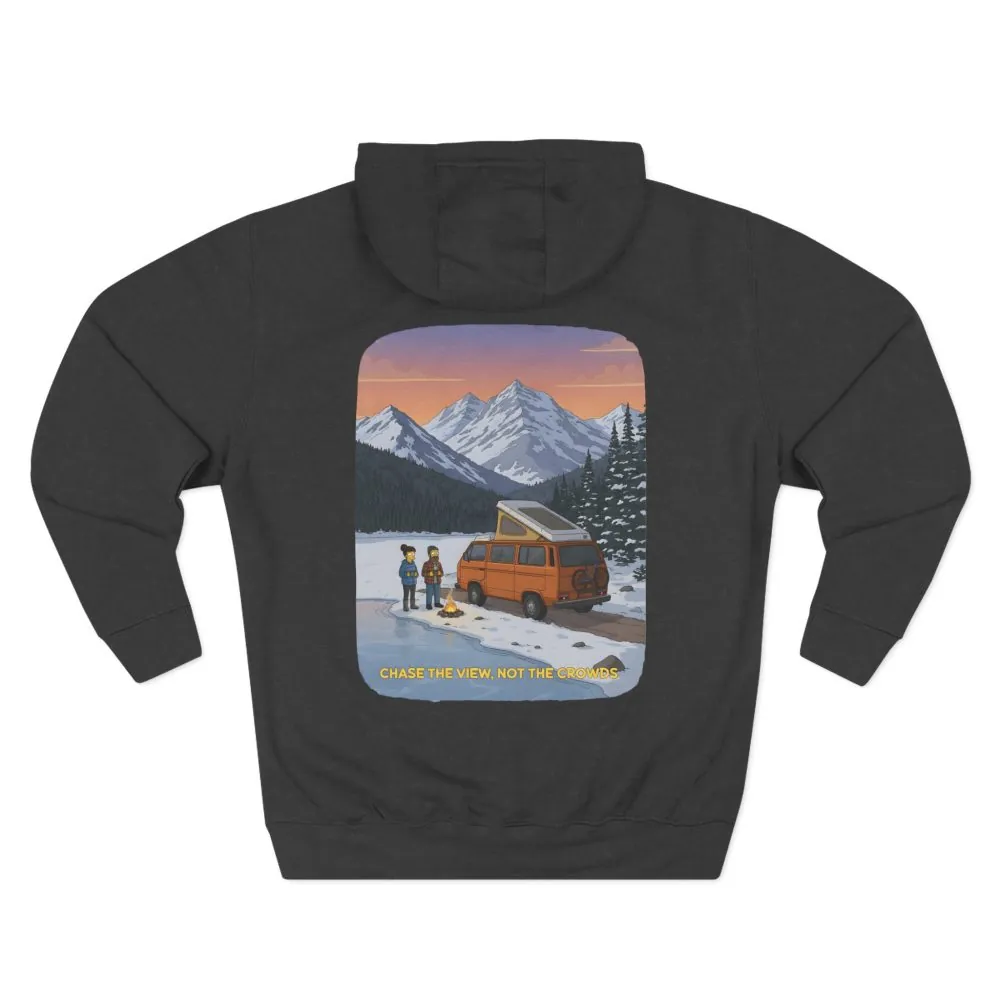 Three-Panel Fleece Hoodie - "Chase The Views-Not The Crowds"" Design Sitcom-Line