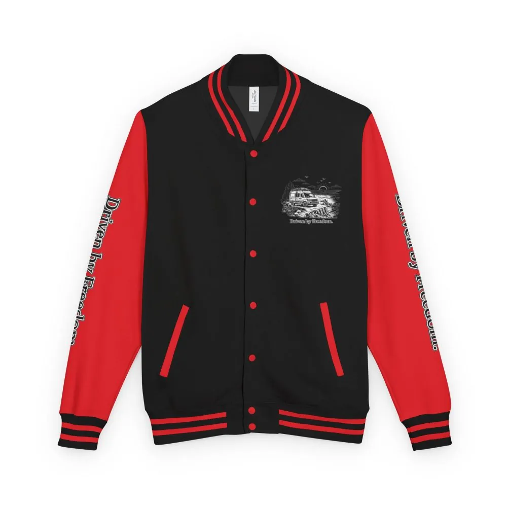 7894713821173850272_2048.jpeg Unisex Heavyweight Letterman Jacket — "Driven By freedom" Travel Varsity Coat