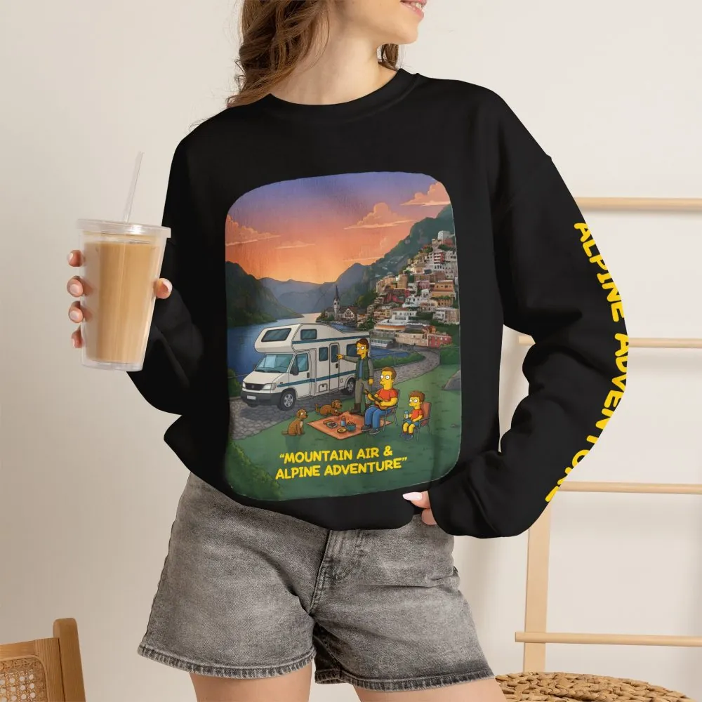 Unisex Heavy Blend™ Crewneck Sweatshirt — "Mountain Air-Alpine Adventure" Design Sitcom-Line