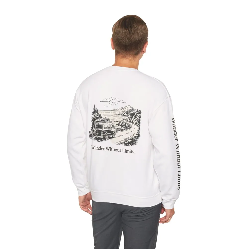 Unisex Heavy Blend™ Crewneck Sweatshirt — "Wander Without Limits" Design Minimal-Line