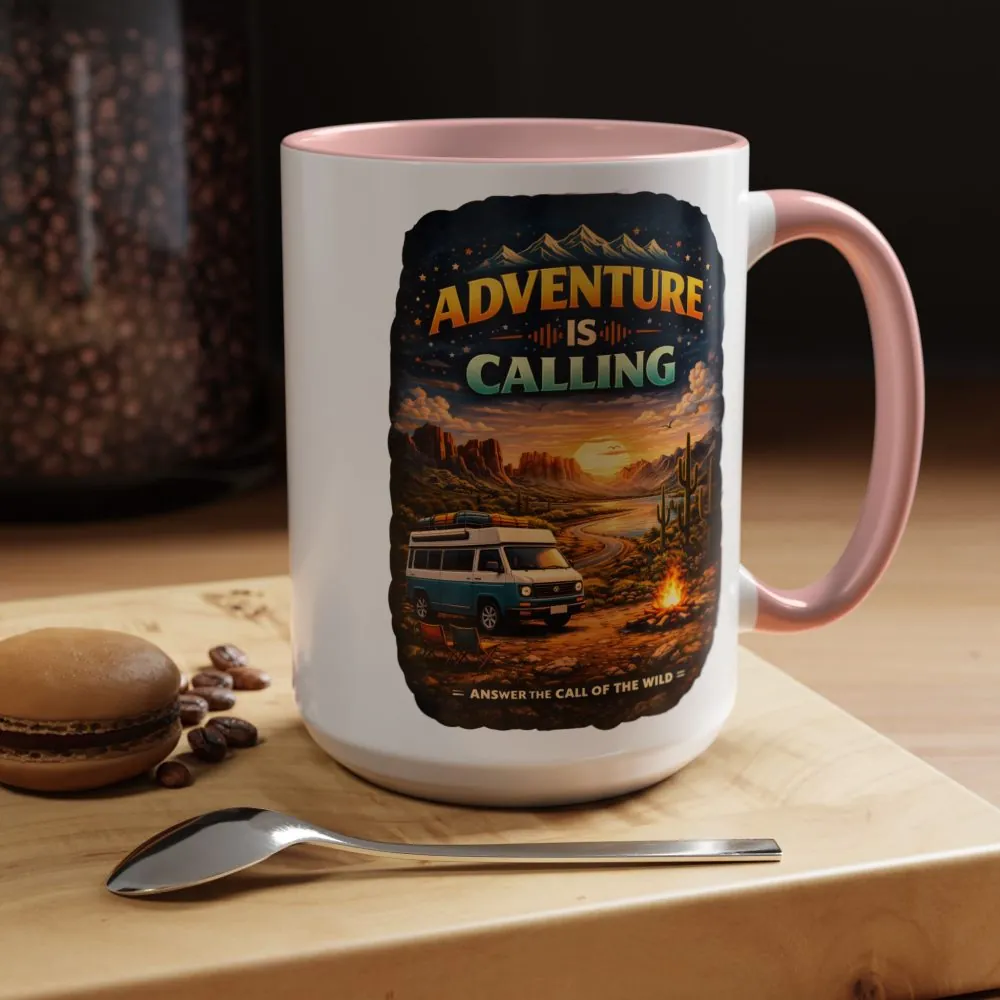 Accent Coffee Mug (11, 15oz) — "Adventure Is Calling" Design Scenic-Line
