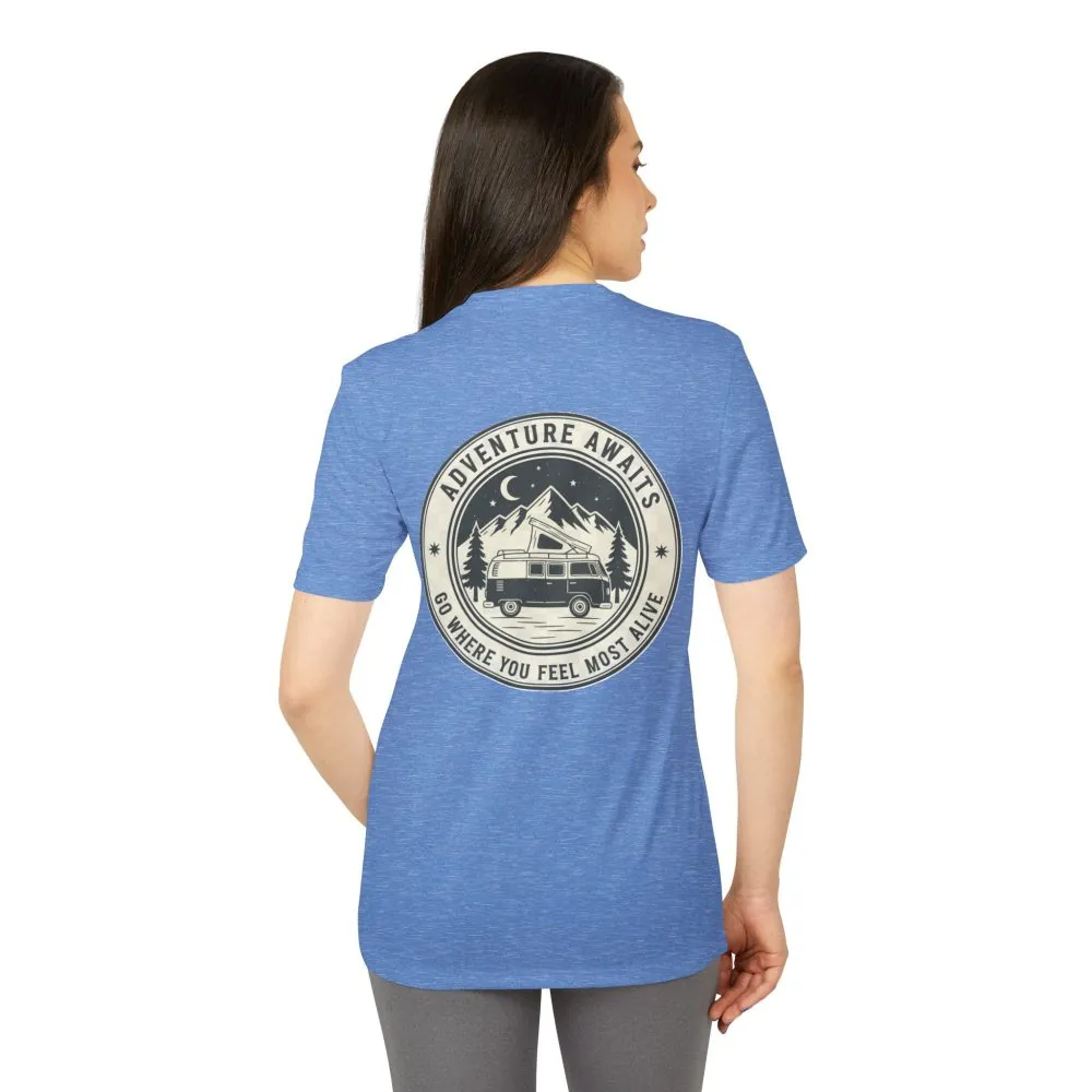 T-Shirt(Adidas) - 'Adventure Awaits-Go Where You Feel Most Alive' (Only Back printed)