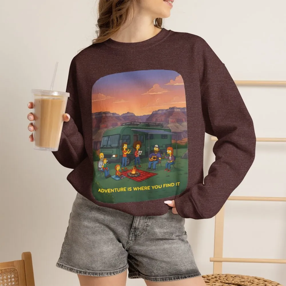 Unisex Heavy Blend™ Crewneck Sweatshirt — "Adventure Is Where You Find It" Design Sitcom-Line
