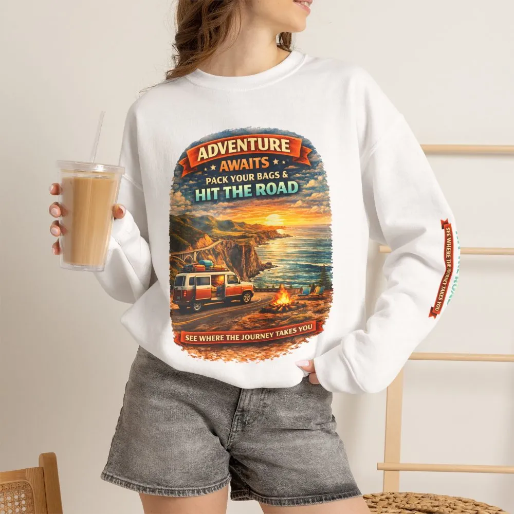 7956746950933297509_2048.jpeg Unisex Heavy Blend™ Crewneck Sweatshirt — "Adventure Awaits-Pack Your Bags" Design Scenic-Line