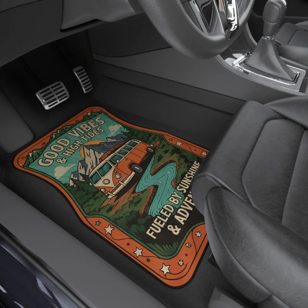 7964701710924651869_2048.jpeg Car Mats (Set of 4) — "Retro Adventure Van - Good Vibes", Fueled by Sunshine & Adventure