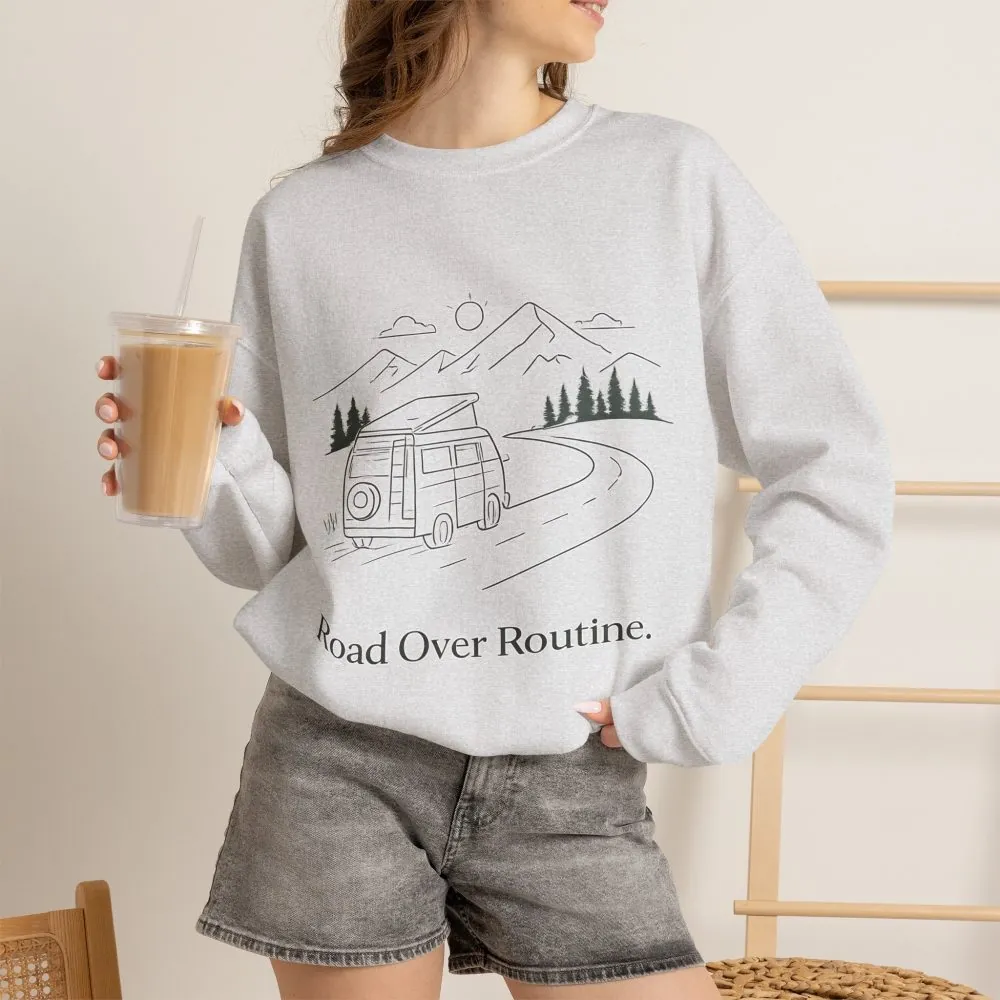 7973740131473652947_2048.jpeg Unisex Heavy Blend™ Crewneck Sweatshirt — "Road Over Routine" Design Minimal-Line