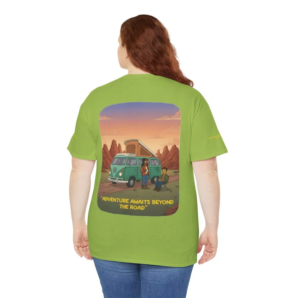 7975310209289554904_2048.jpeg Unisex Heavy Cotton Tee — "Adventure Awaits Beyond The Road" Design Sitcom-Line