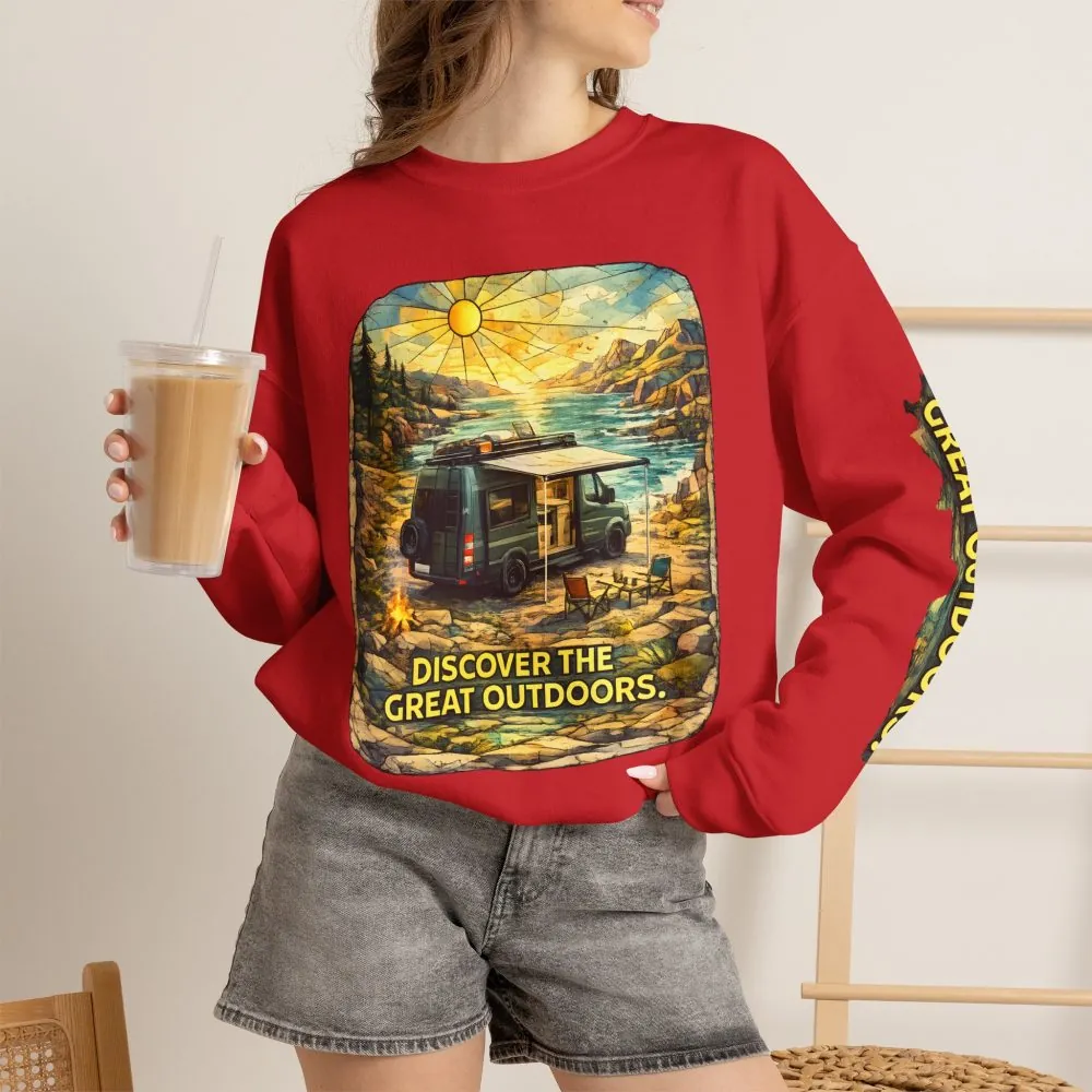 7977265207020345888_2048.jpeg Unisex Heavy Blend™ Crewneck Sweatshirt — "Discover The Great Outdoors" Design Cubic-Line