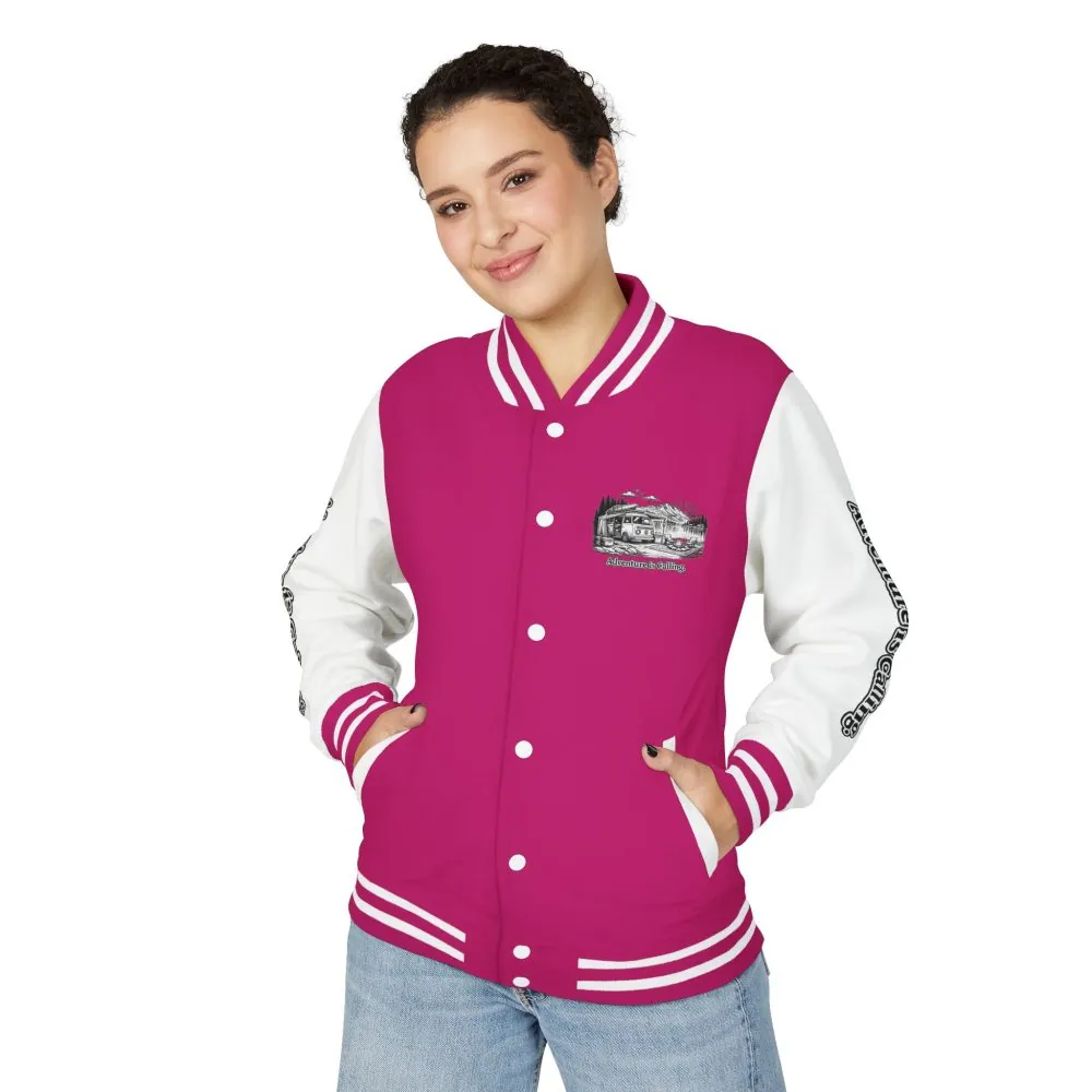 7988914151933676916_2048.jpeg Unisex Heavyweight Letterman Jacket — "Adventure Is Calling" Travel Varsity Coat